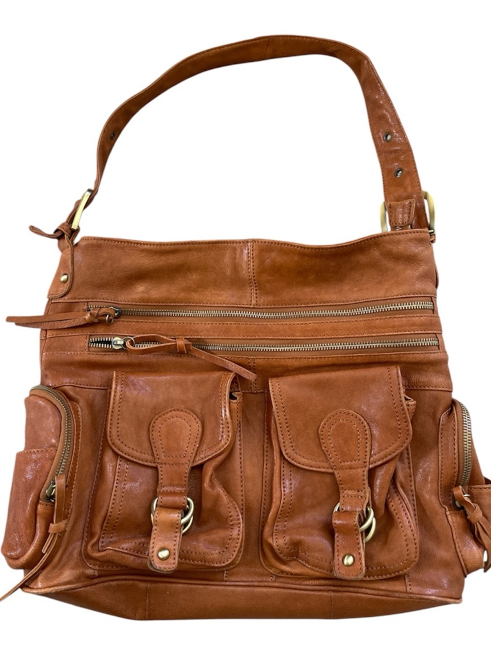 VTG Leather Women's Carmel Y2K Saddlebag Purse Cowgirl Western Boho Multi Pocket